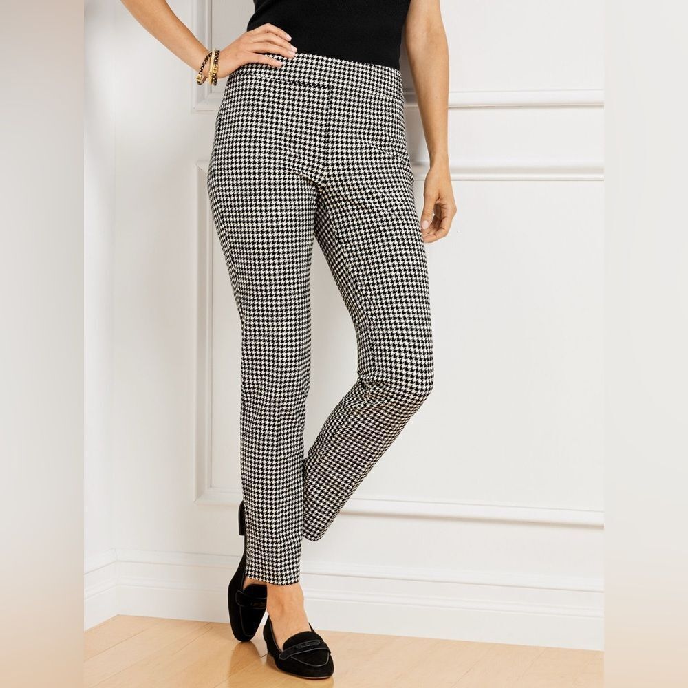 Talbots Bold Houndstooth Chatham Stretch Ankle Pant Black White Size 10